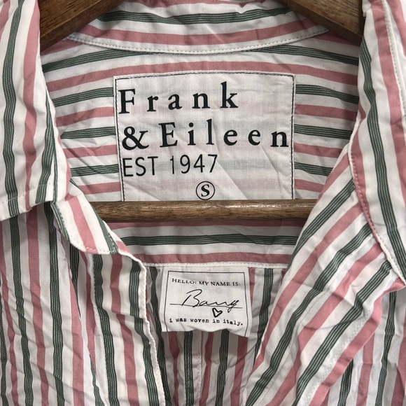 Frank & Eileen Barry Crinkle Button Down Shirt Striped Long Sleeve Pink Green, S - Picture 4 of 14